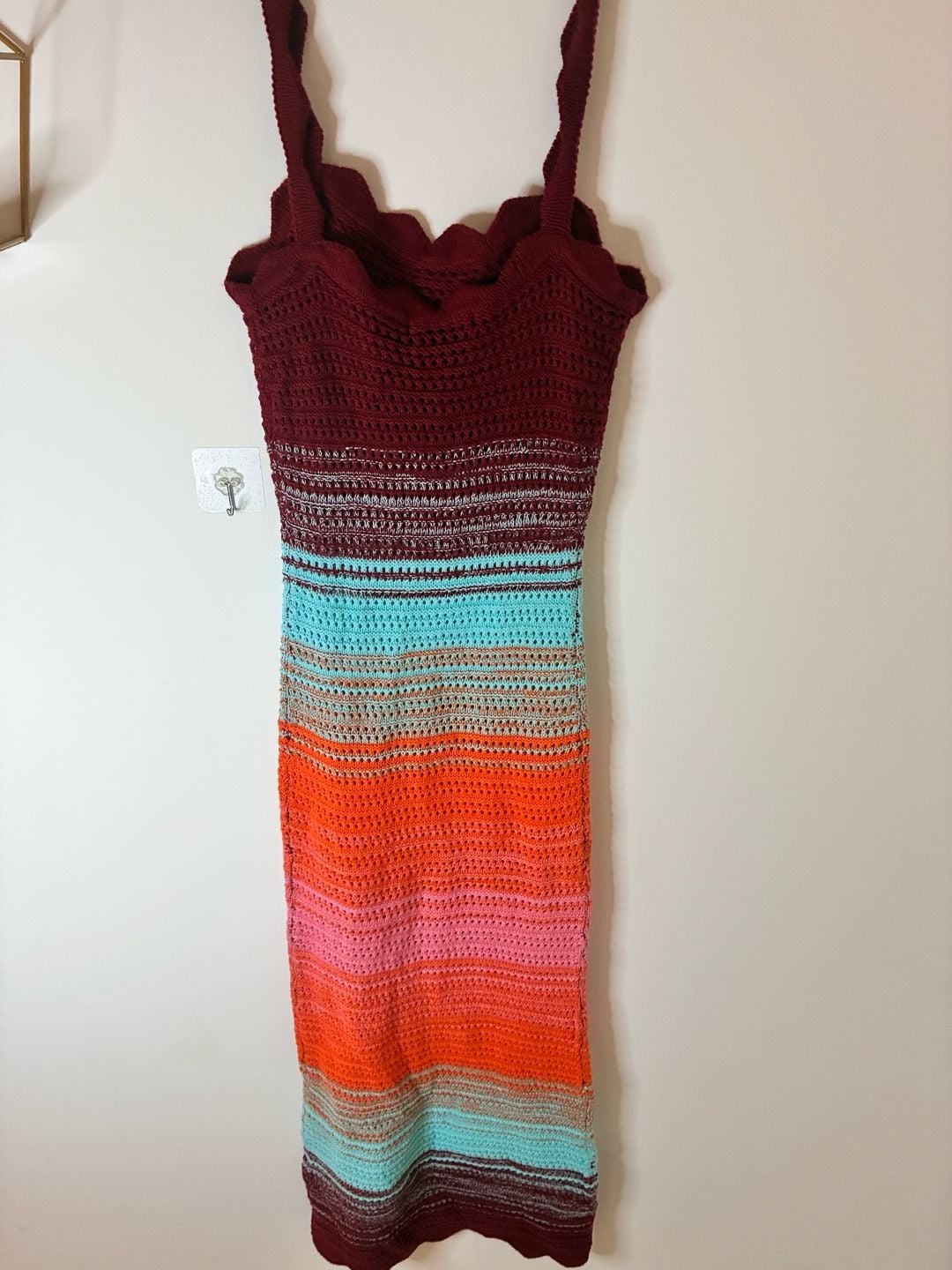 Trendy Threads Striped Crochet Midi Dress Size L 3