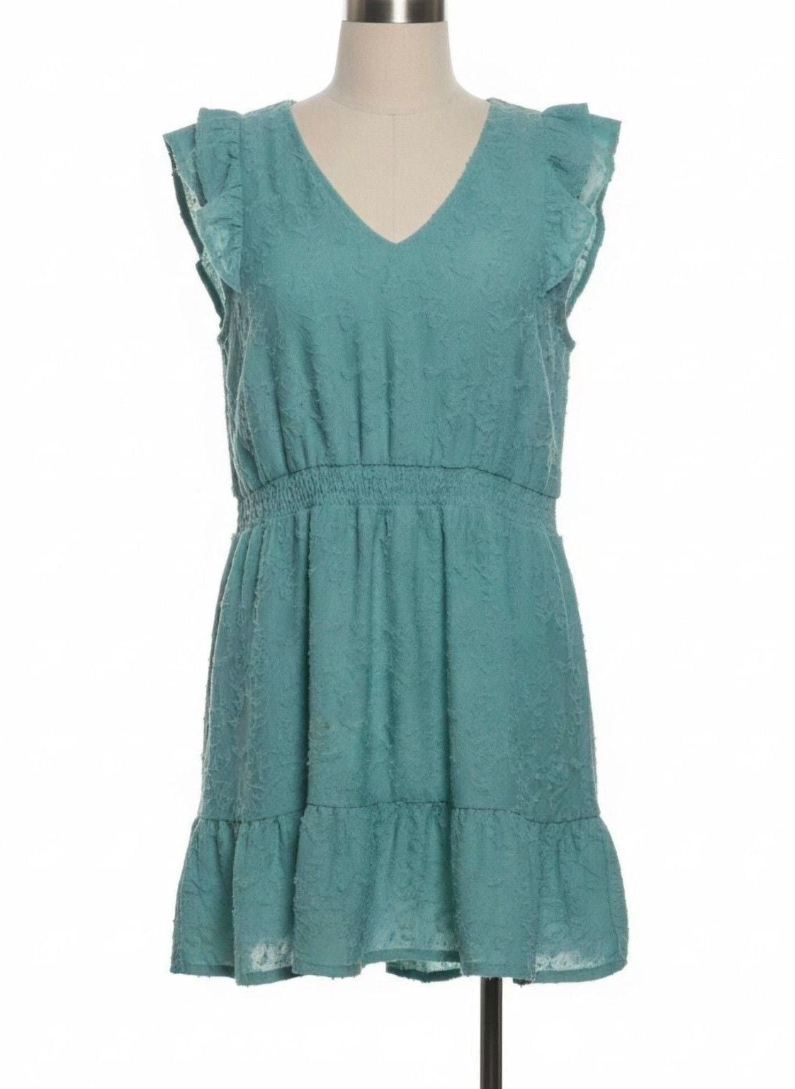 LC Lauren Conrad Dress Size XXL Teal Clipped Jacquard Tie Back 2