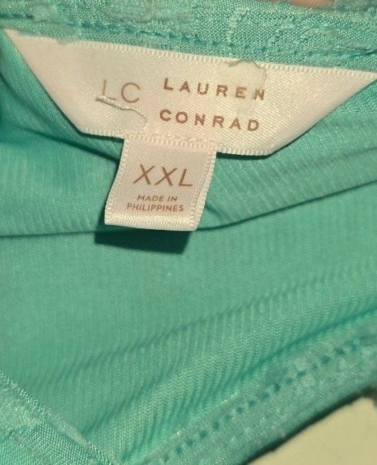 LC Lauren Conrad Dress Size XXL Teal Clipped Jacquard Tie Back 5