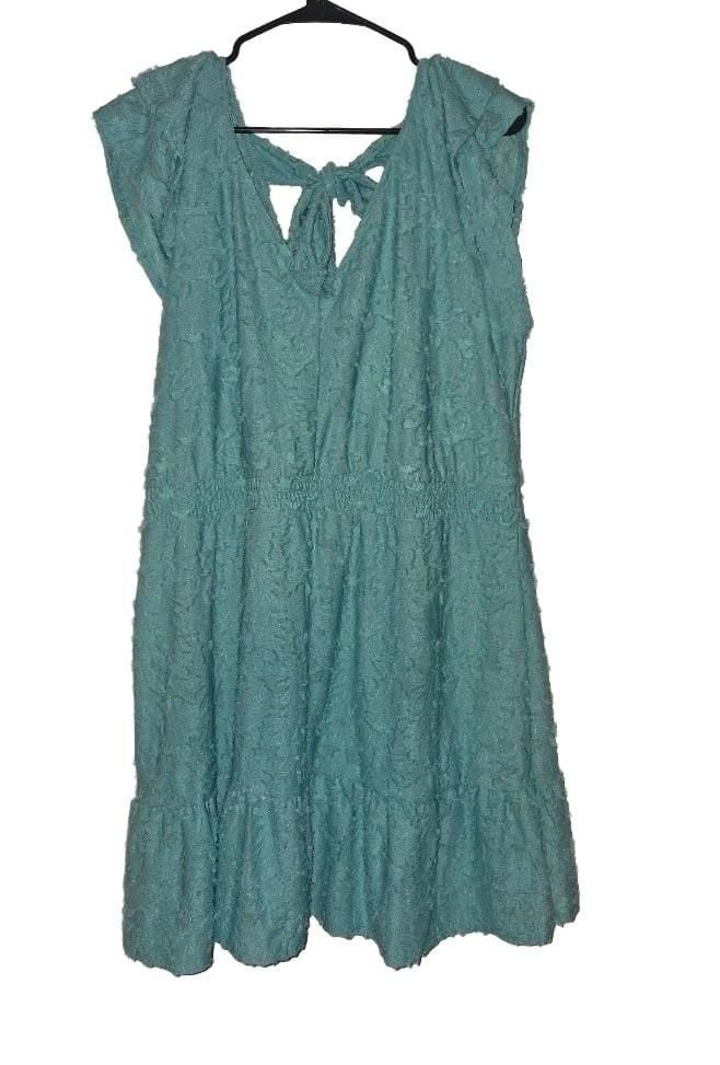 LC Lauren Conrad Dress Size XXL Teal Clipped Jacquard Tie Back 3