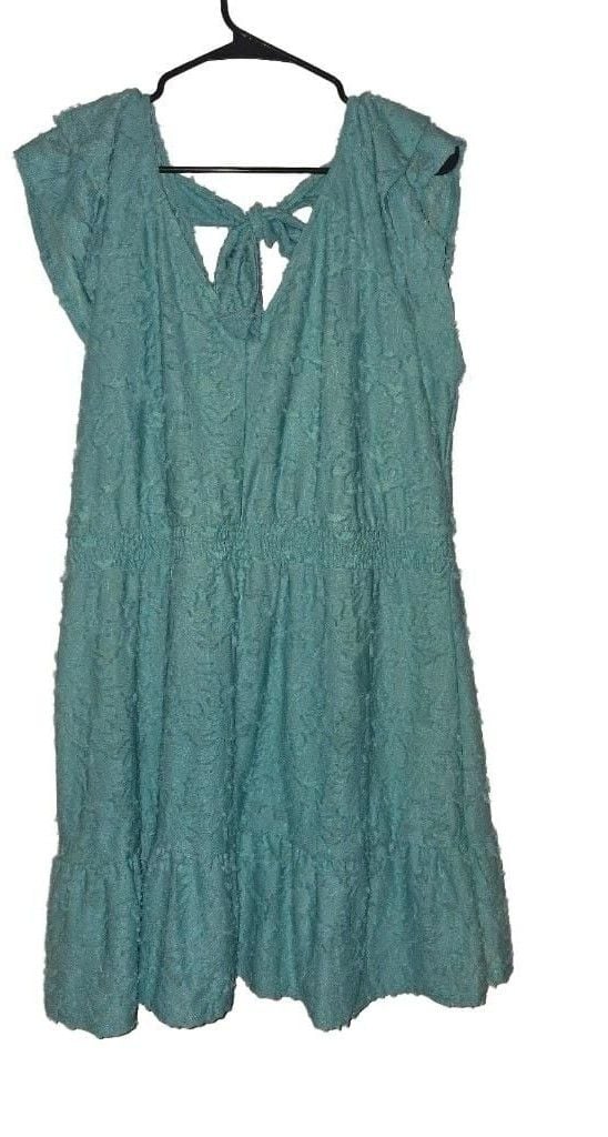 LC Lauren Conrad Dress Size XXL Teal Clipped Jacquard Tie Back 4