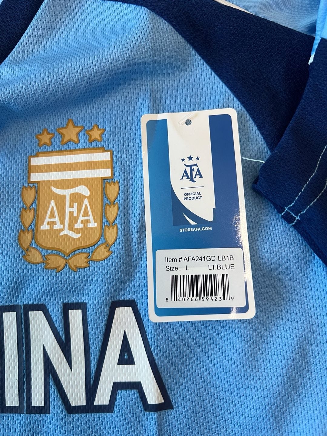 AFA Argentina Soccer Jersey Men’s Large L Light Blue Navy Official Product NWT 7