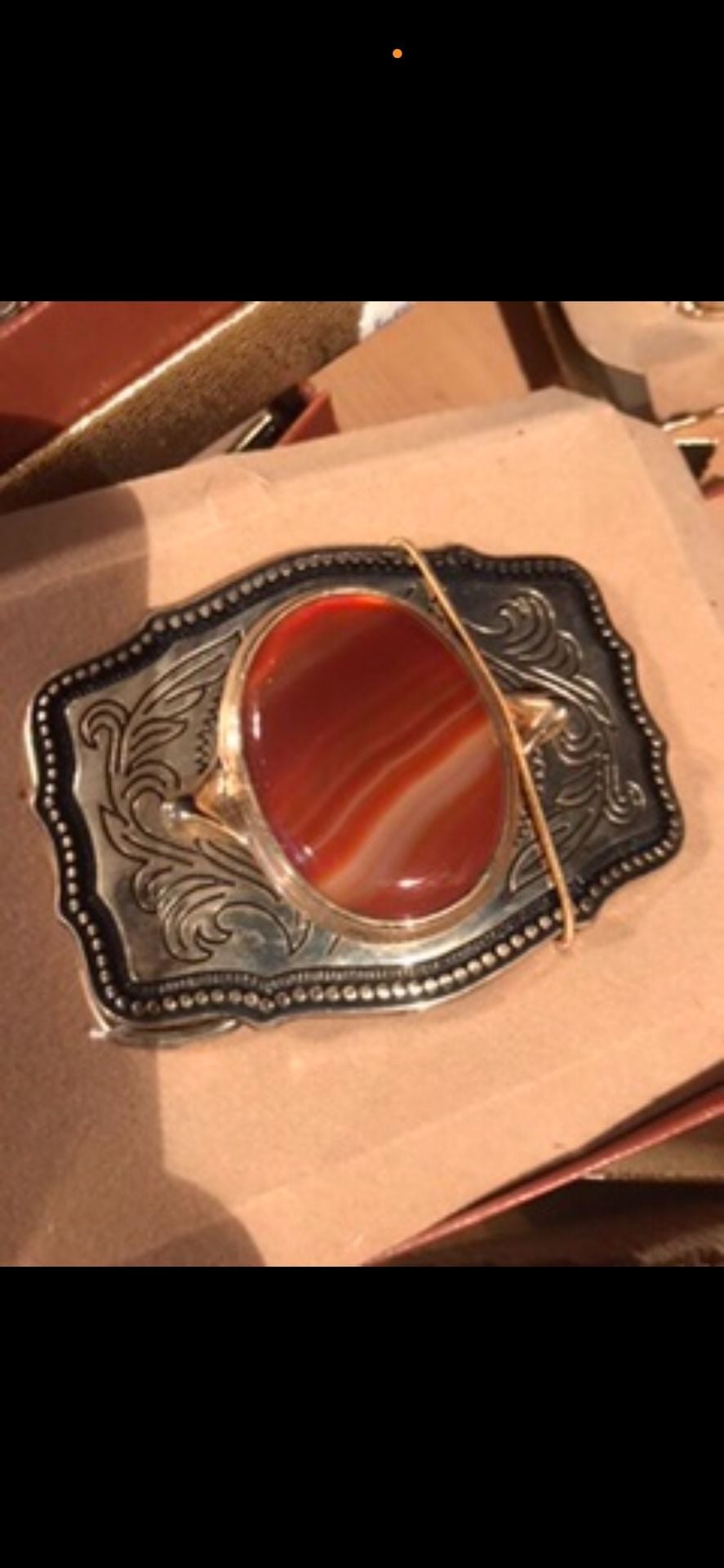 Gold Engraved Western Buckle Brown White Wavy Stone Center Great ..., 1
