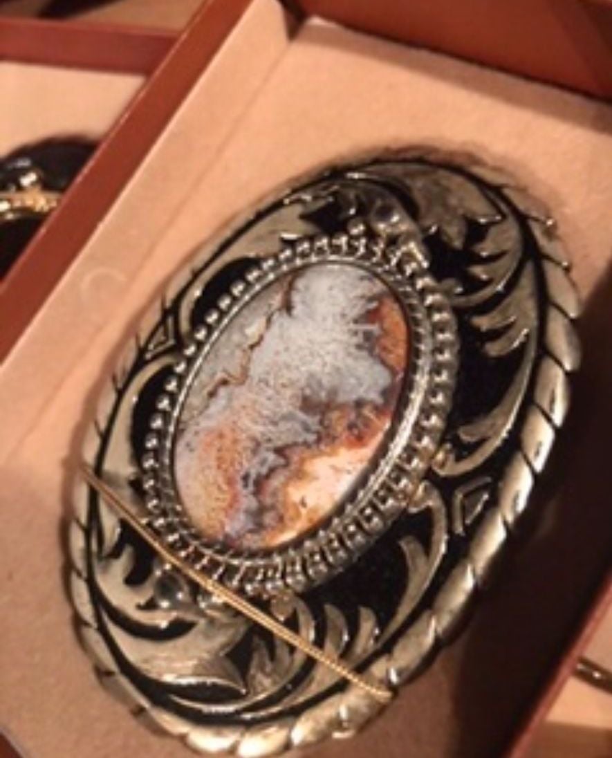 Western Belt Buckle Silver Tone Stone Accent 1