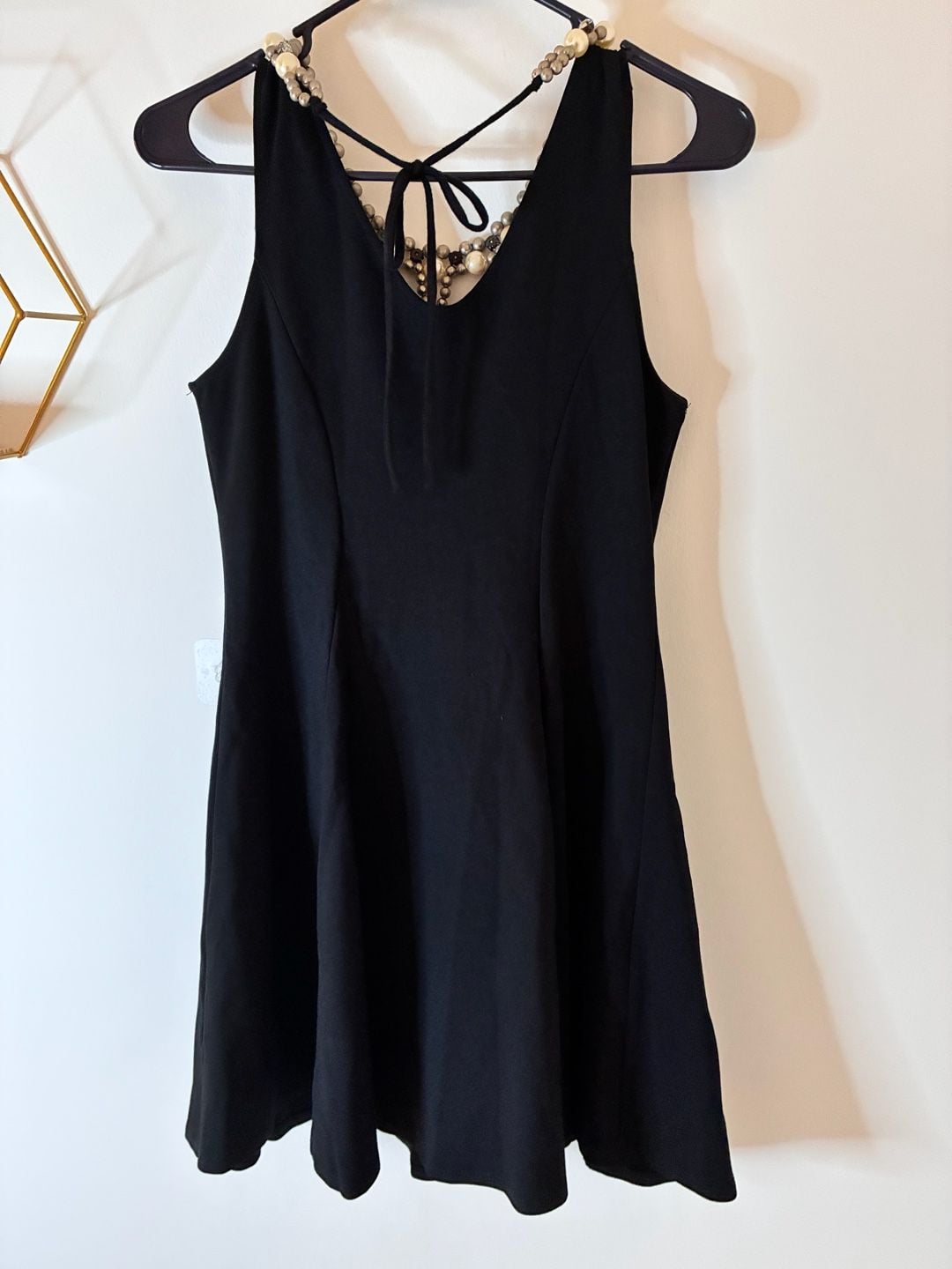 Black Pearl & Rhinestone Embellished Sleeveless Fit & Flare Dress M 3