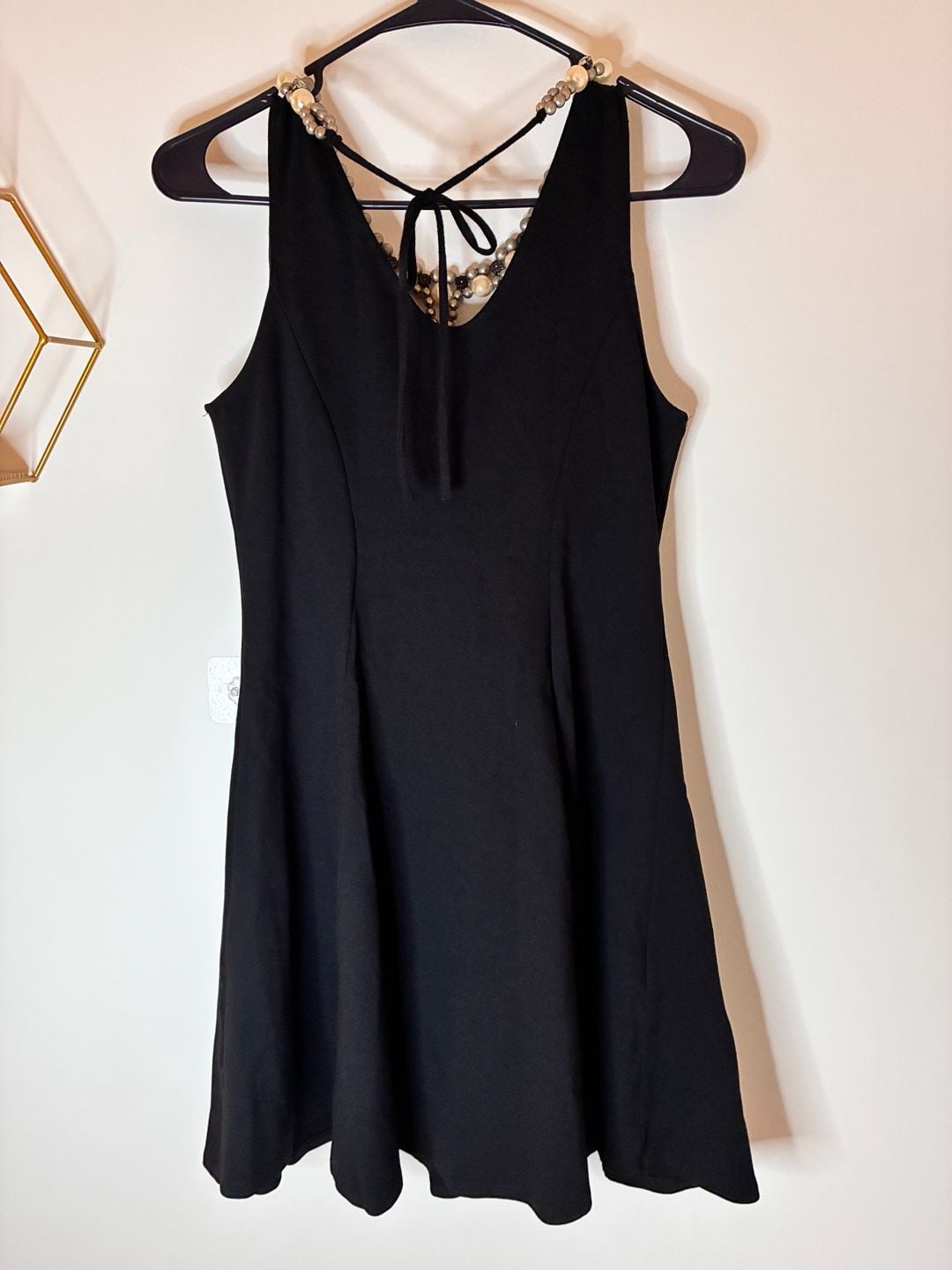 Black Pearl & Rhinestone Embellished Sleeveless Fit & Flare Dress M 4