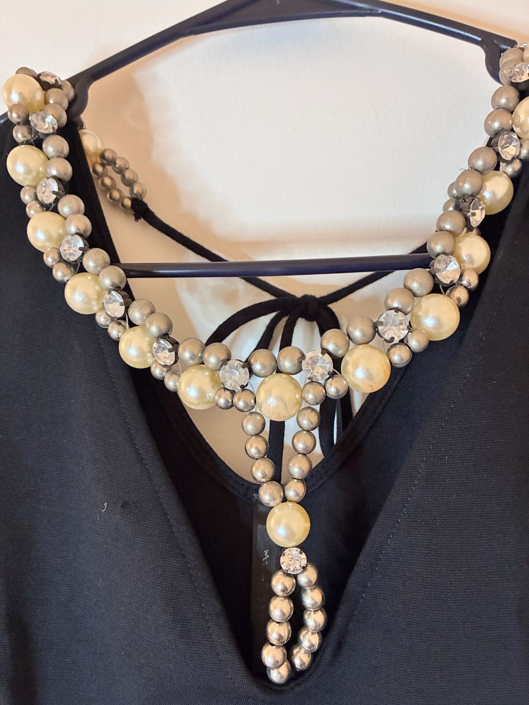 Black Pearl & Rhinestone Embellished Sleeveless Fit & Flare Dress M 5