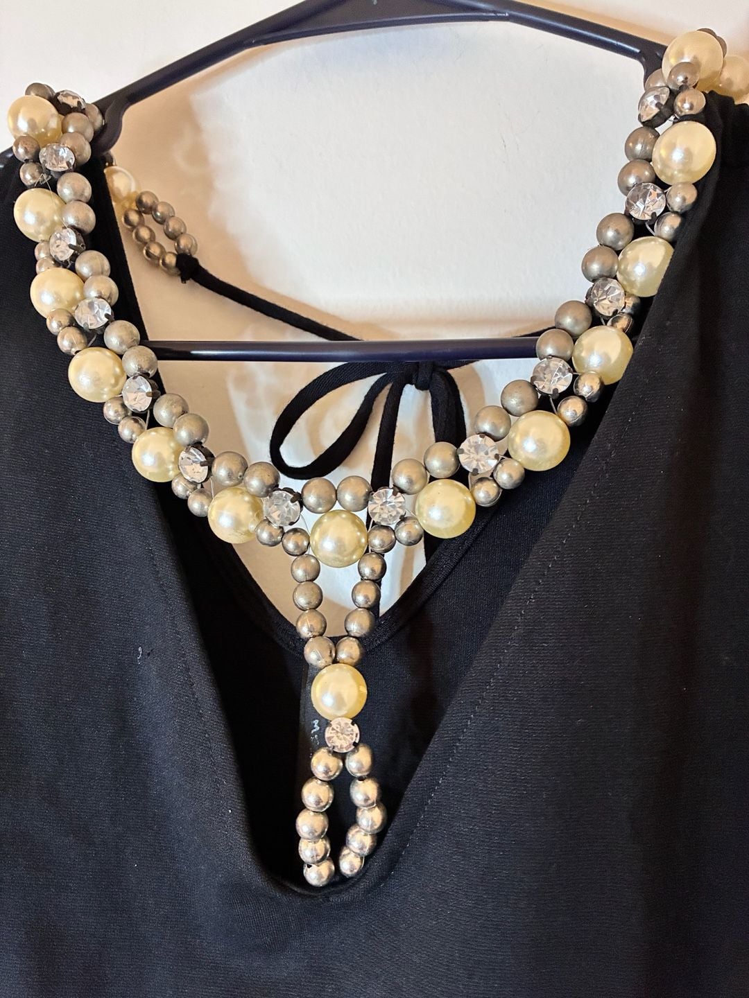 Black Pearl & Rhinestone Embellished Sleeveless Fit & Flare Dress M 6
