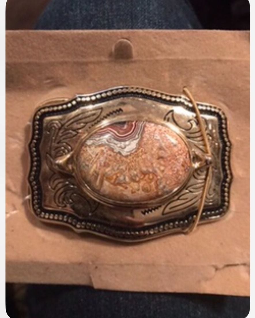 Vintage Western Belt Buckle with Agate Stone 1