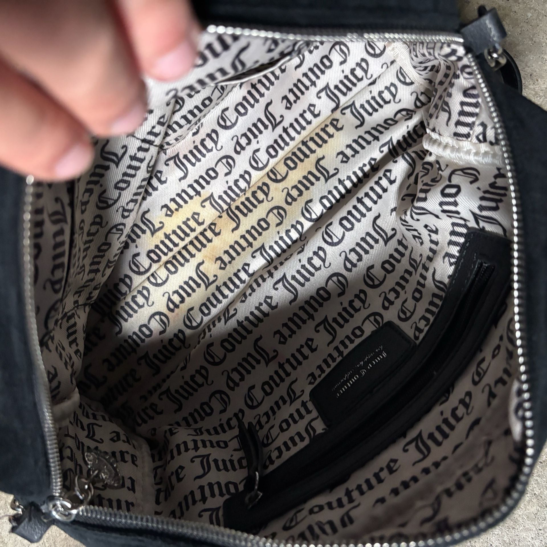 Juicy Couture Black Rhinestone Embellished Satchel Handbag 7