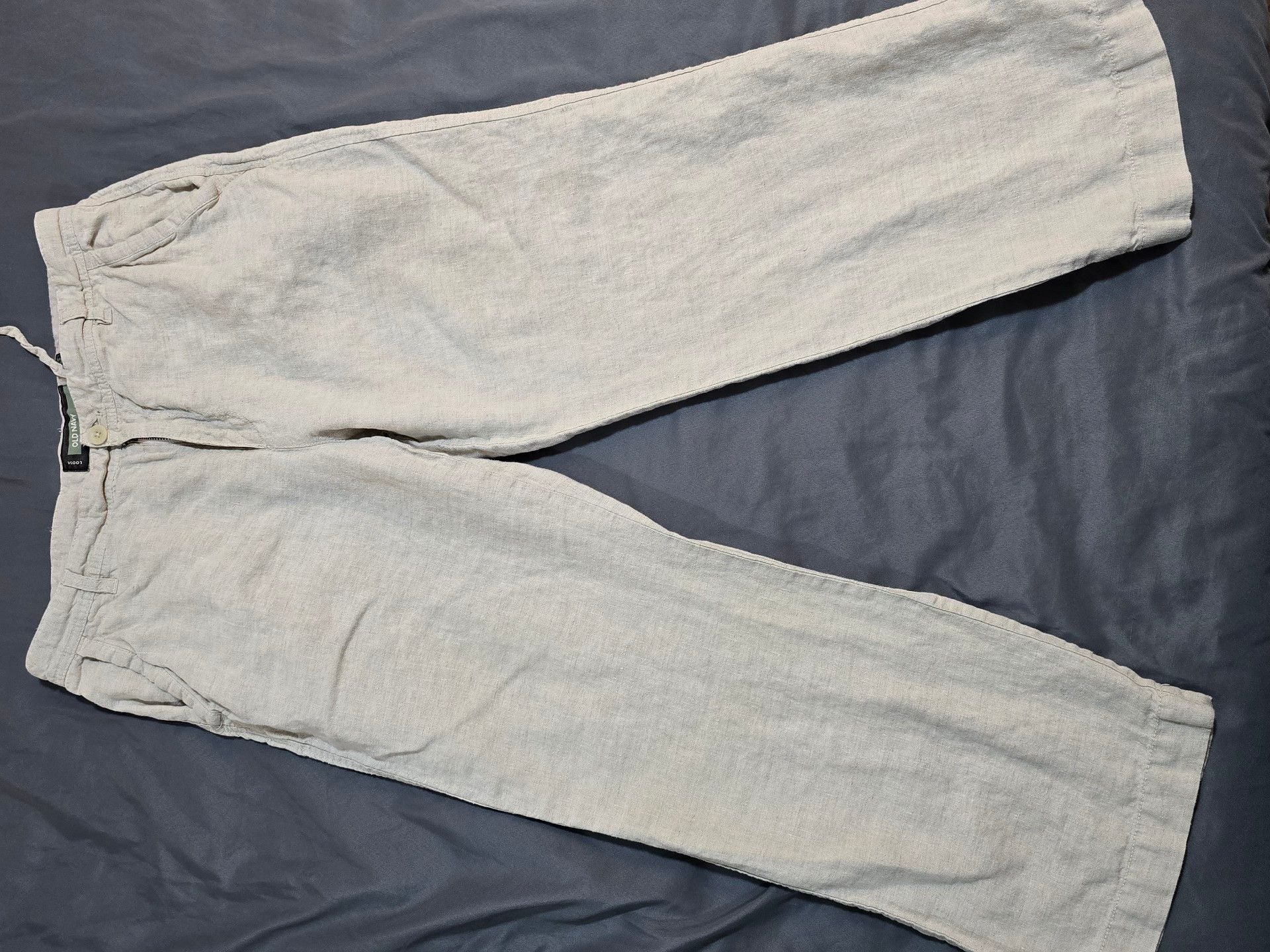 Old Navy Linen Pants Size 33x30 Beige Loose Fit Casual Trousers 2