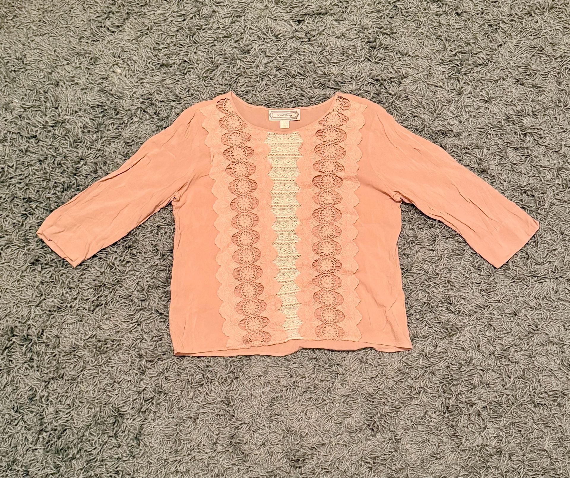 Beyond Vintage Blouse XL Pink Lace Front Rayon Top 2