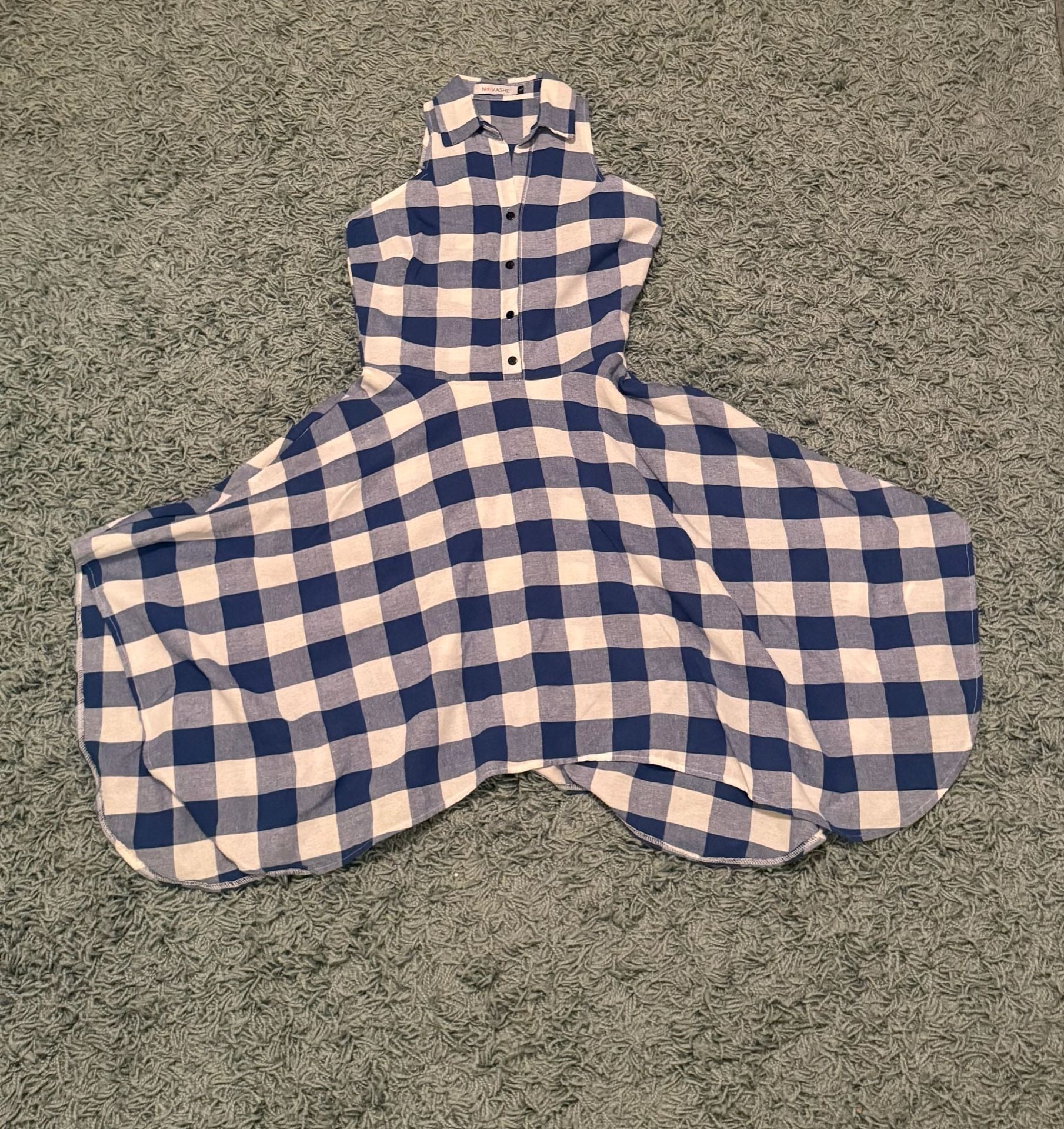 Nikvashe Blue White Plaid Halter Dress Size S 2