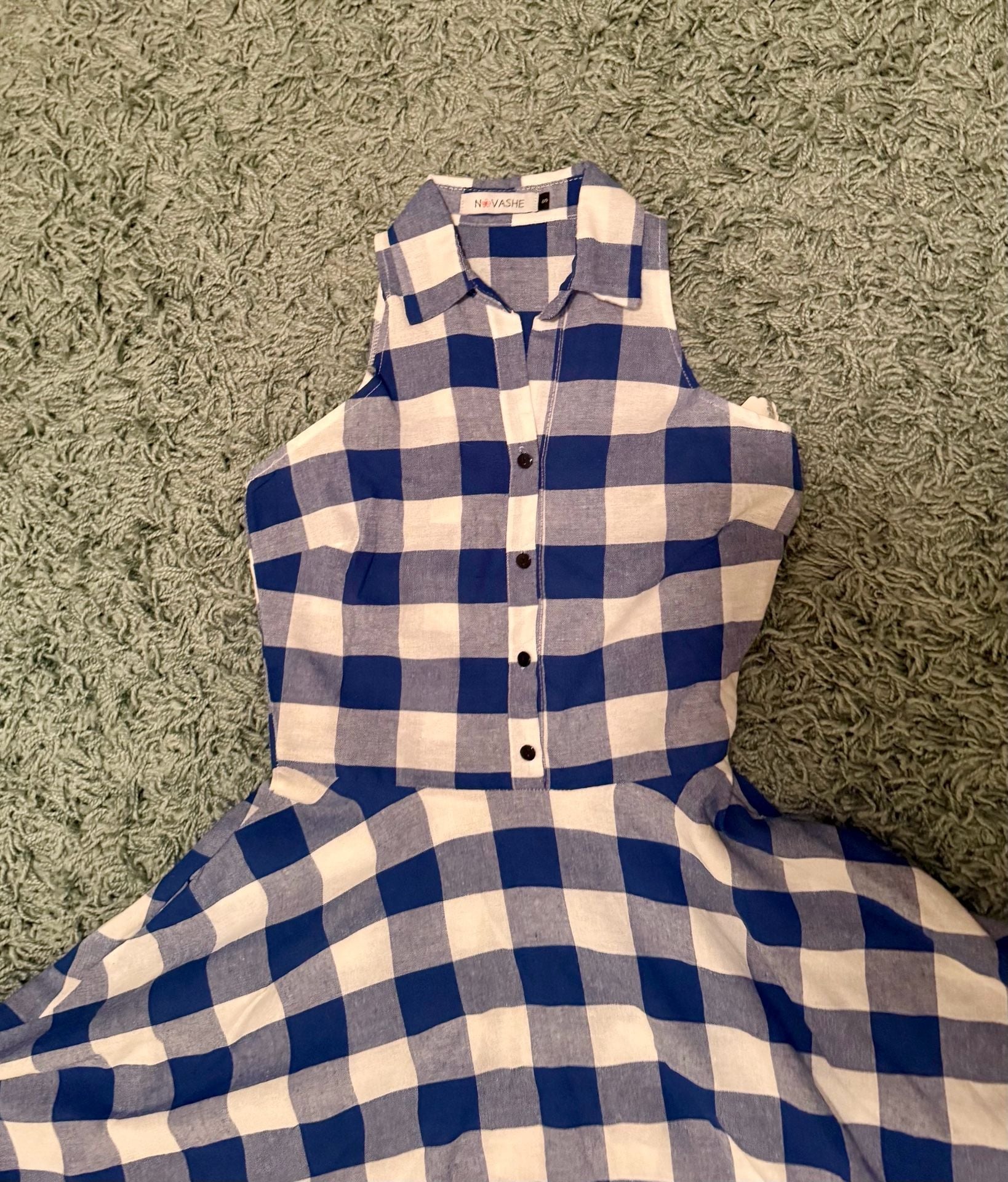 Nikvashe Blue White Plaid Halter Dress Size S 3