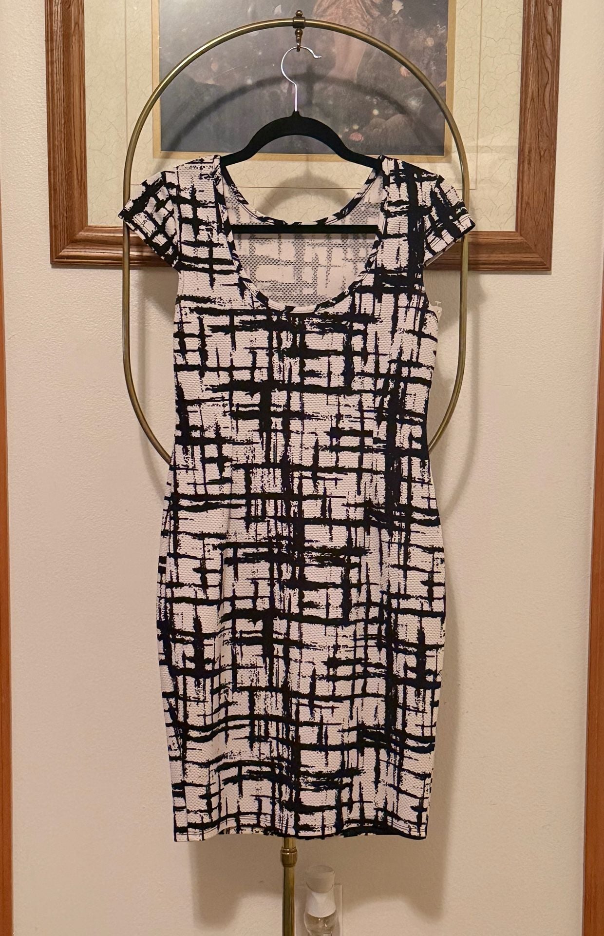 Black White Abstract Plaid Bodycon Dress 2