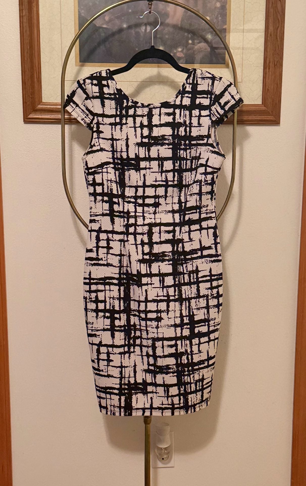 Black White Abstract Plaid Bodycon Dress 3