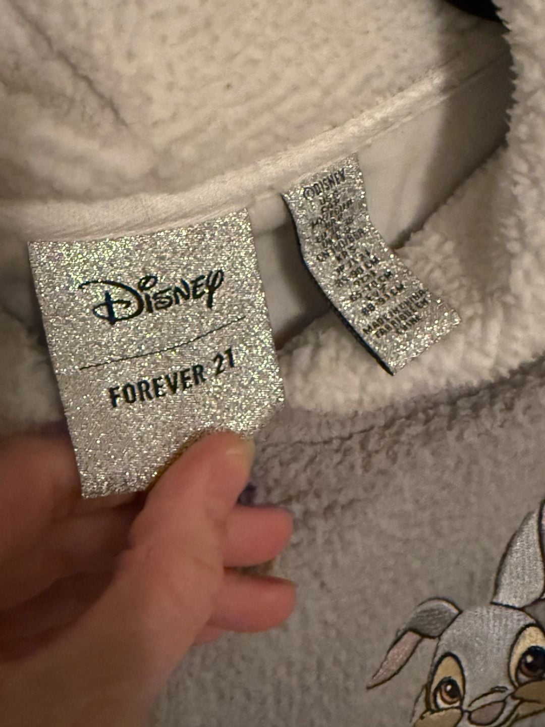 Disney Forever 21 Thumper Hoodie Size S Gray Sherpa Fleece 4