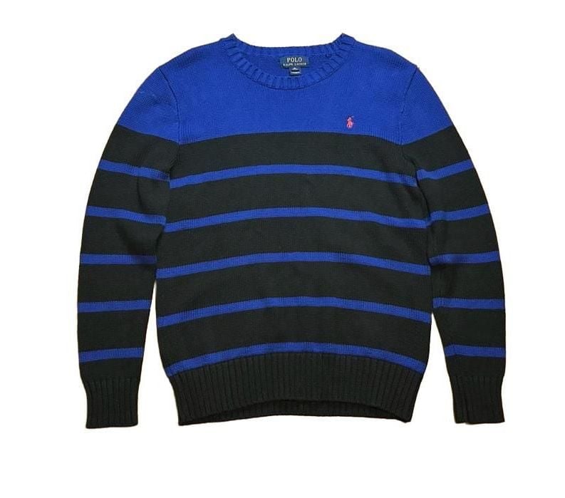 Polo Ralph Lauren Striped Cotton Sweater Size M Blue Black 2