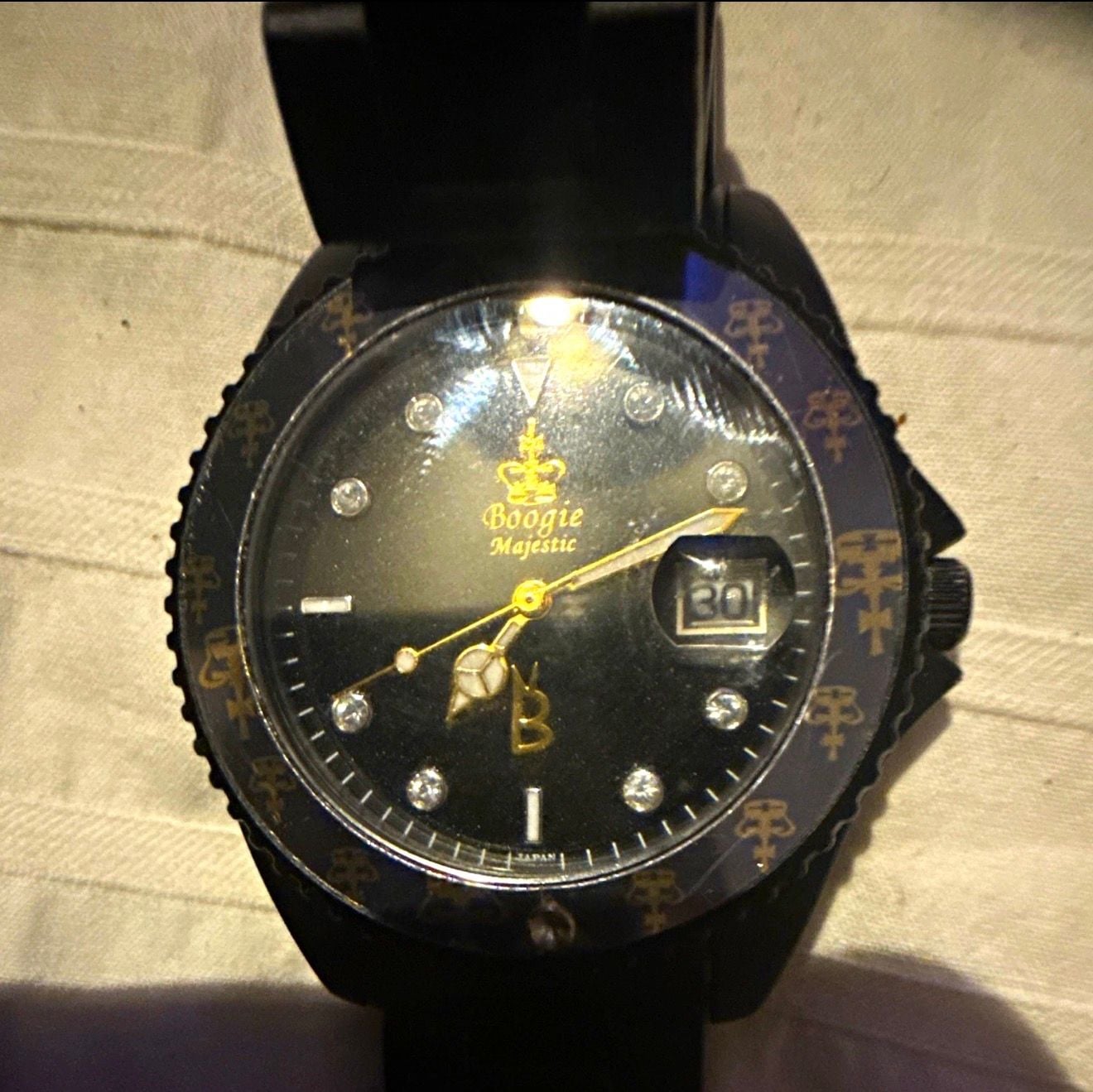 Boogie Majestic Watch Black Gold Tone Rhinestone Dial 2