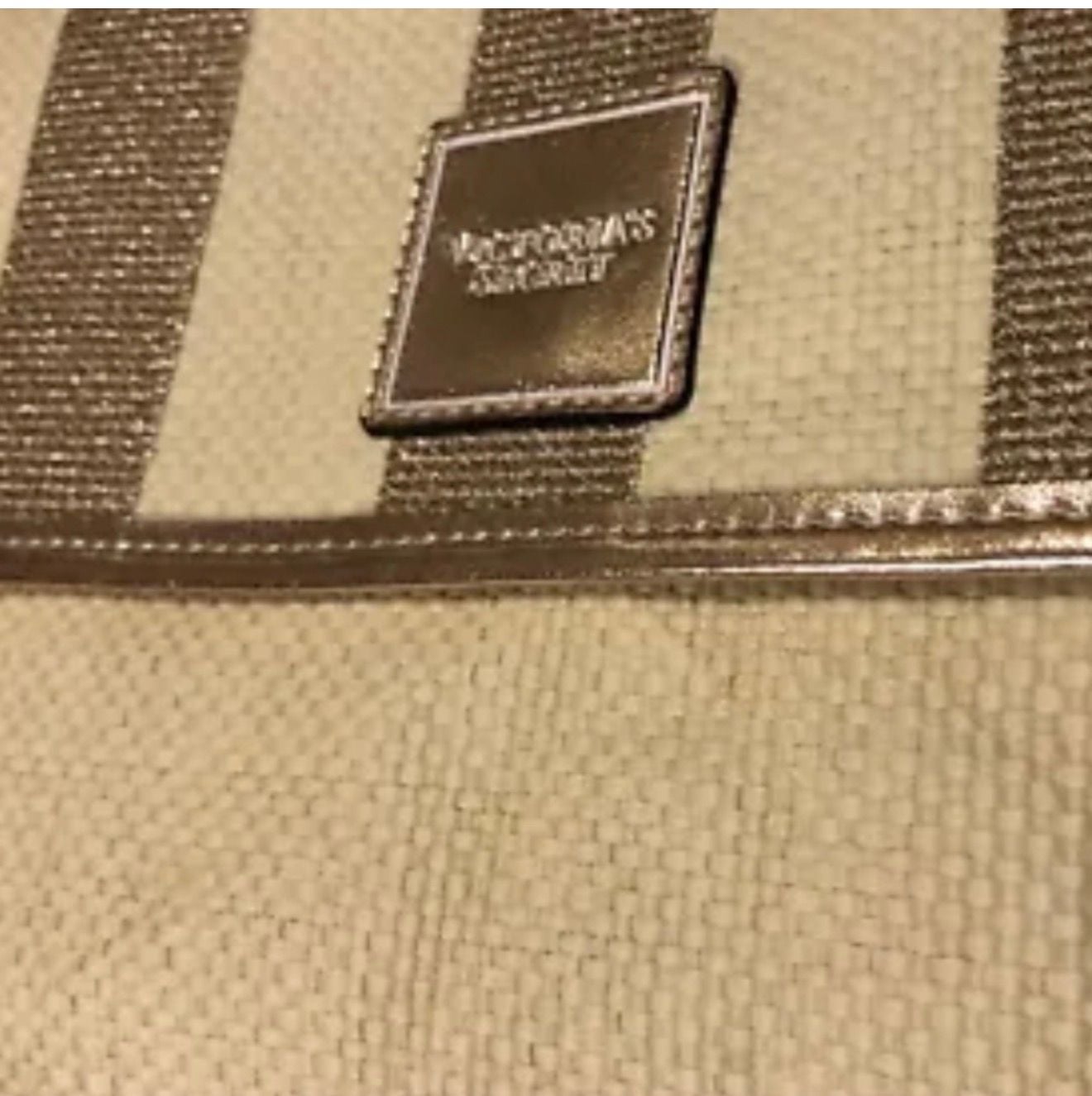 Victoria's Secret Striped Cosmetic Clutch Bag Gold Cream 2