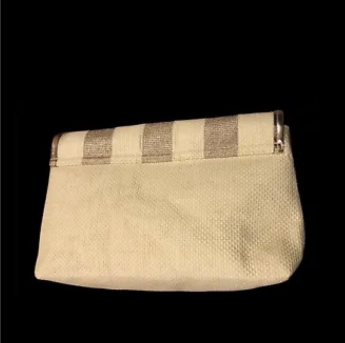 Victoria's Secret Striped Cosmetic Clutch Bag Gold Cream 4