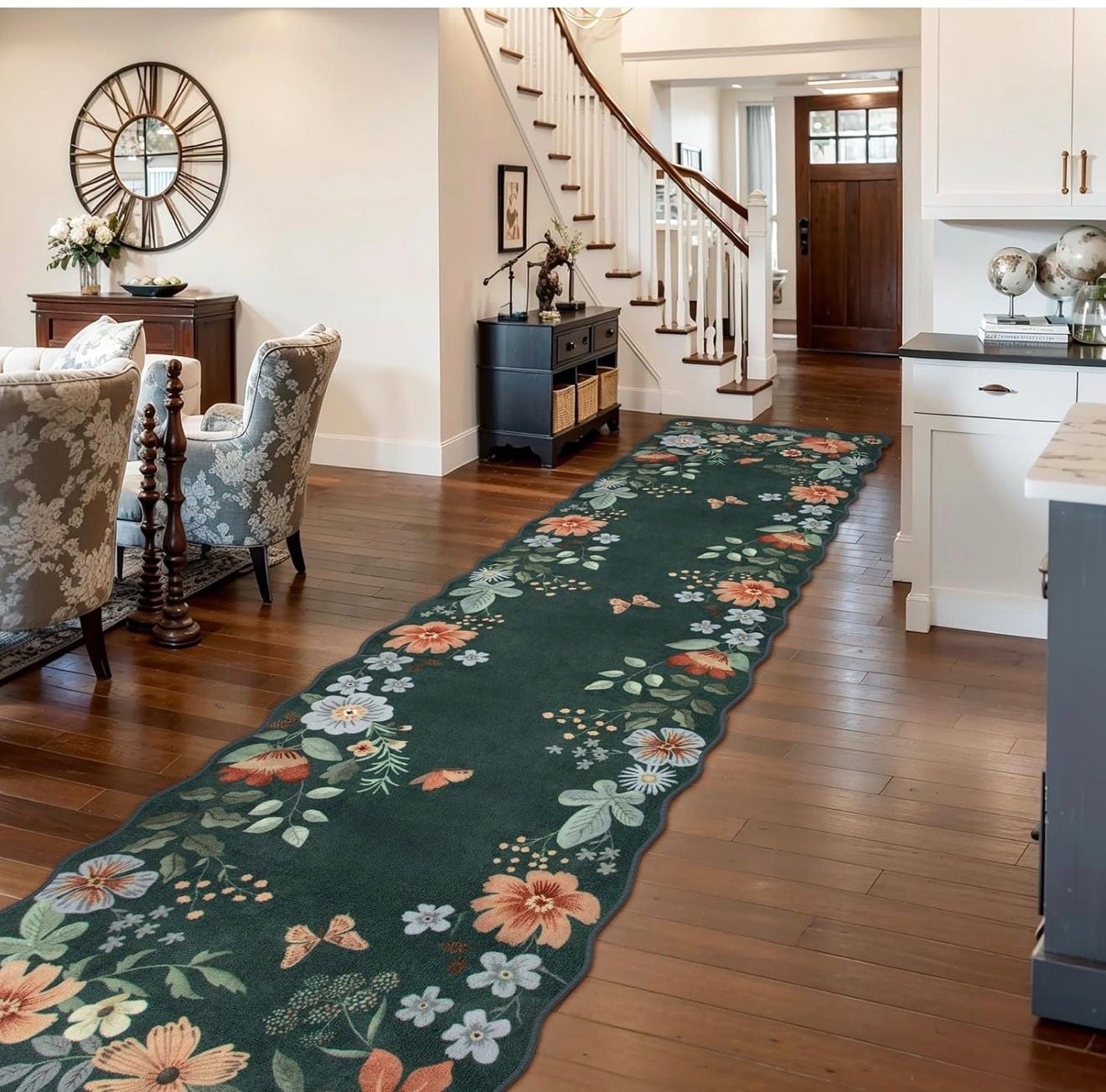 Moynesa, Floral Rug Runner, 2'x6', Non-Slip Washable Dark Green ..., 2