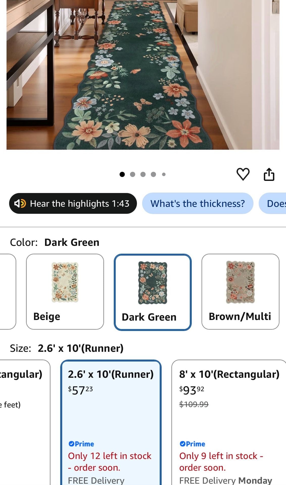 Moynesa, Floral Rug Runner, 2'x6', Non-Slip Washable Dark Green ..., 5