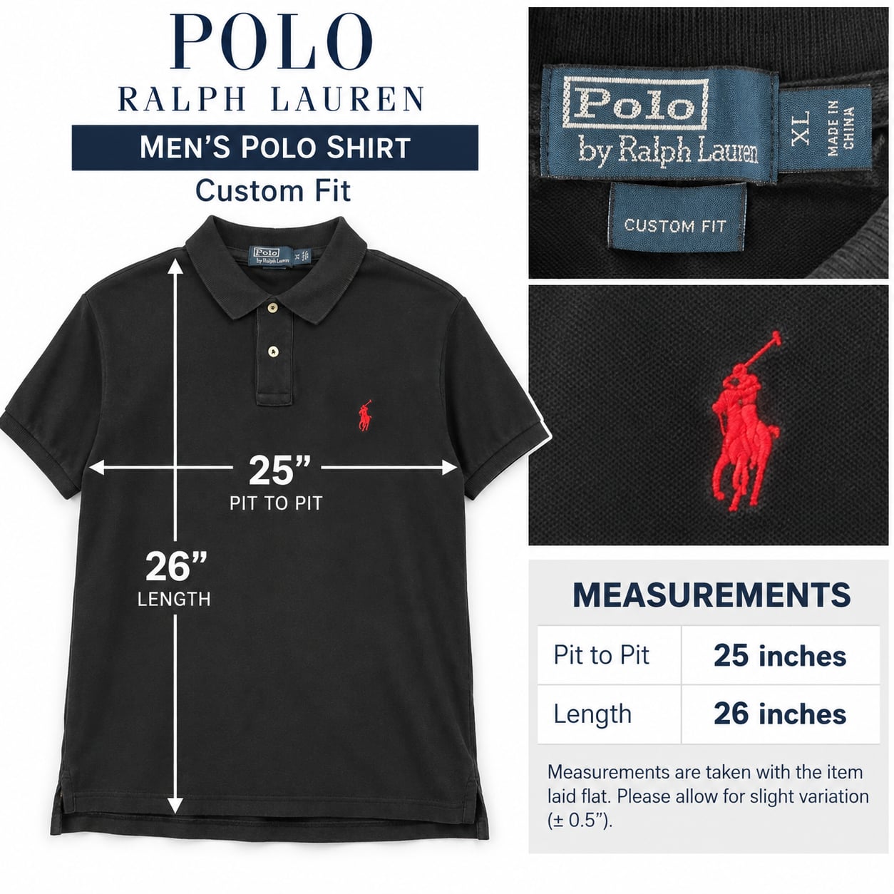 Polo By Ralph Lauren Custom Fit Polo Shirt Size XL Black 8