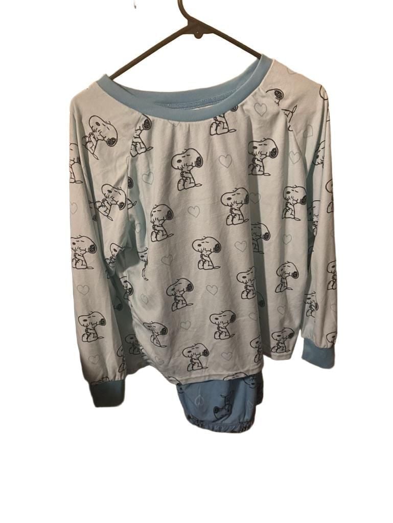 Peanuts Snoopy Pajama Set Size M (8-10) Blue Fleece Sleepwear 1