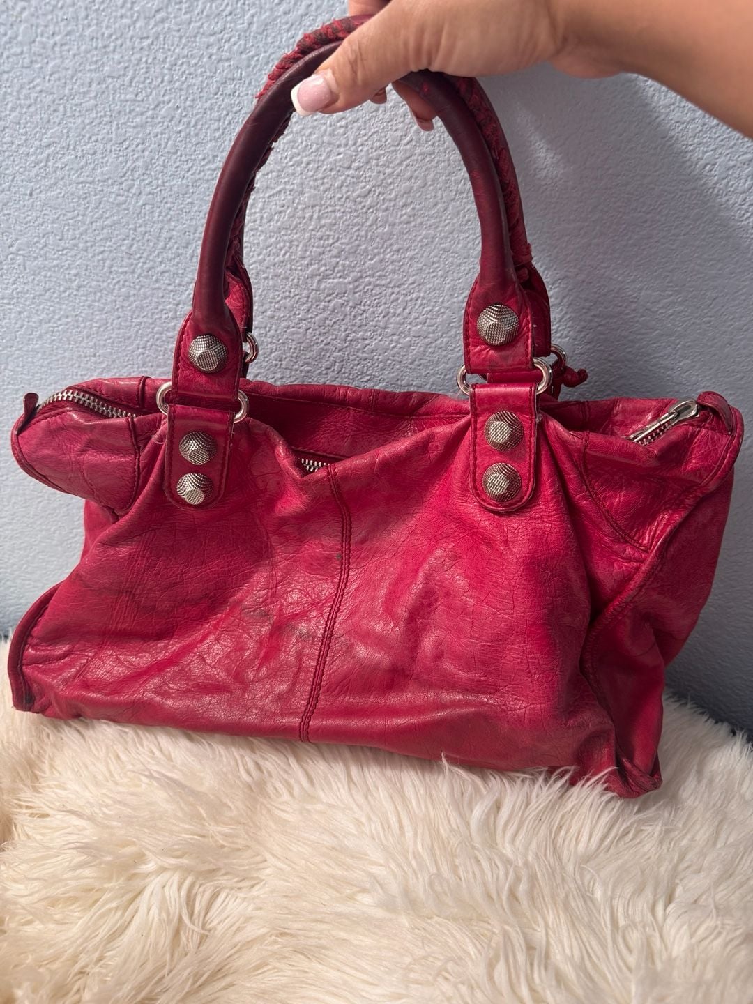 Balenciaga Giant Motocross 21 Work Red Bag Giant Silver Hardware 8