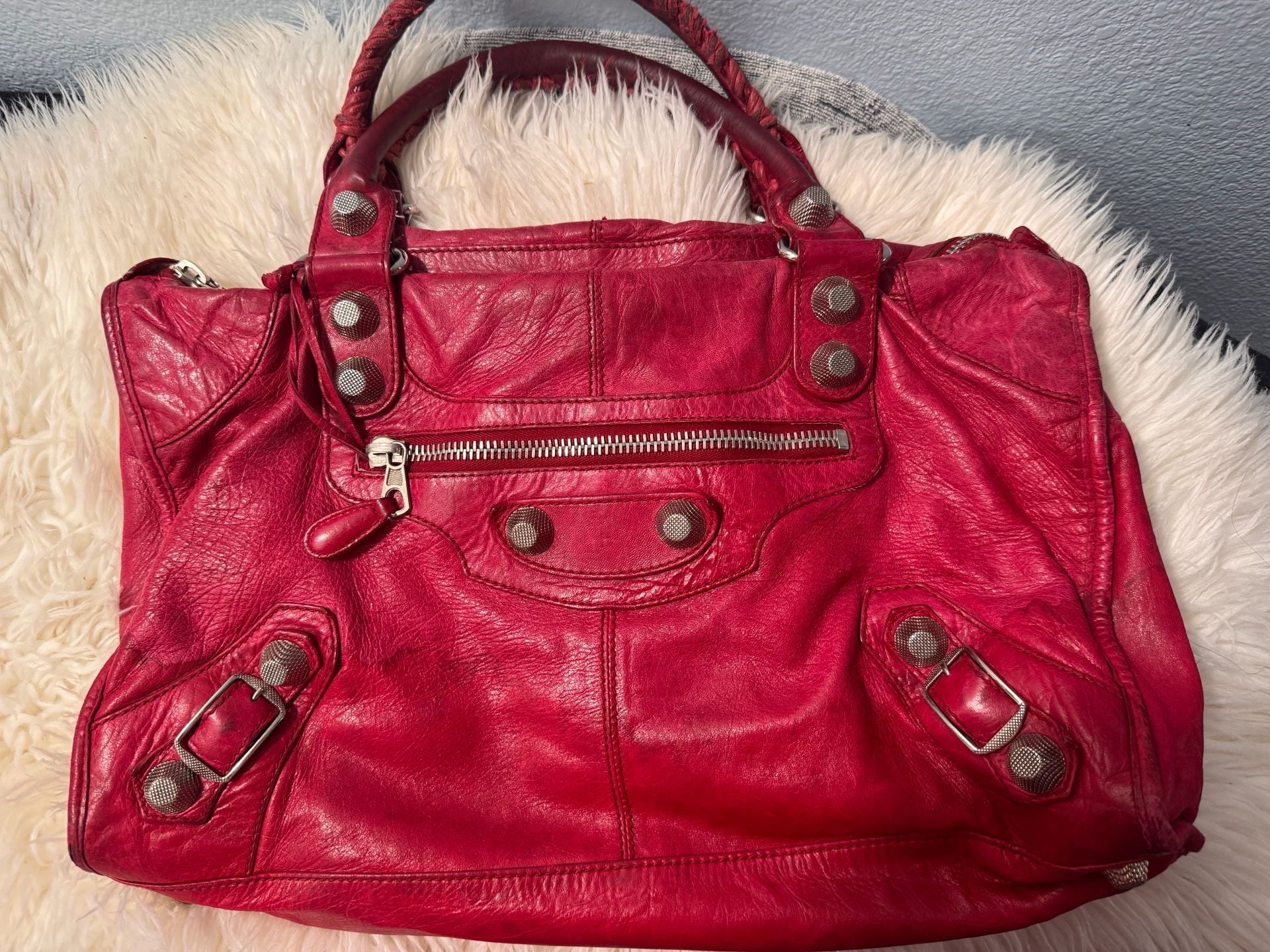 Balenciaga Giant Motocross 21 Work Red Bag Giant Silver Hardware 10