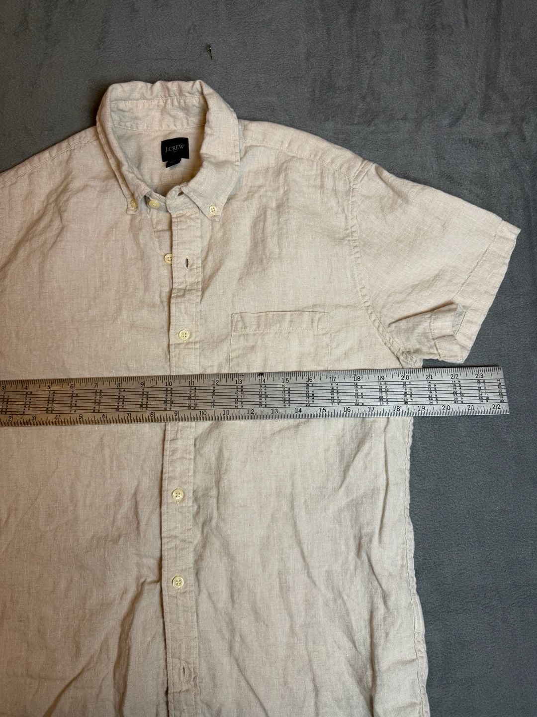 J.Crew Short Sleeve Linen Button Down Shirt Size L Beige 5
