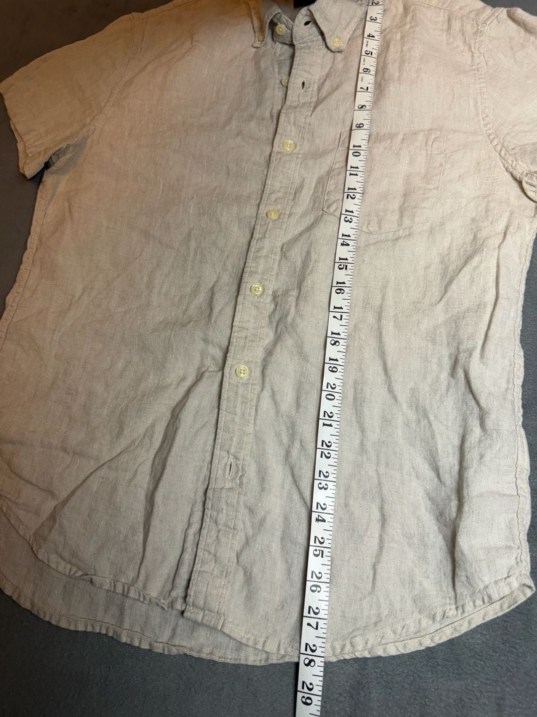 J.Crew Short Sleeve Linen Button Down Shirt Size L Beige 6