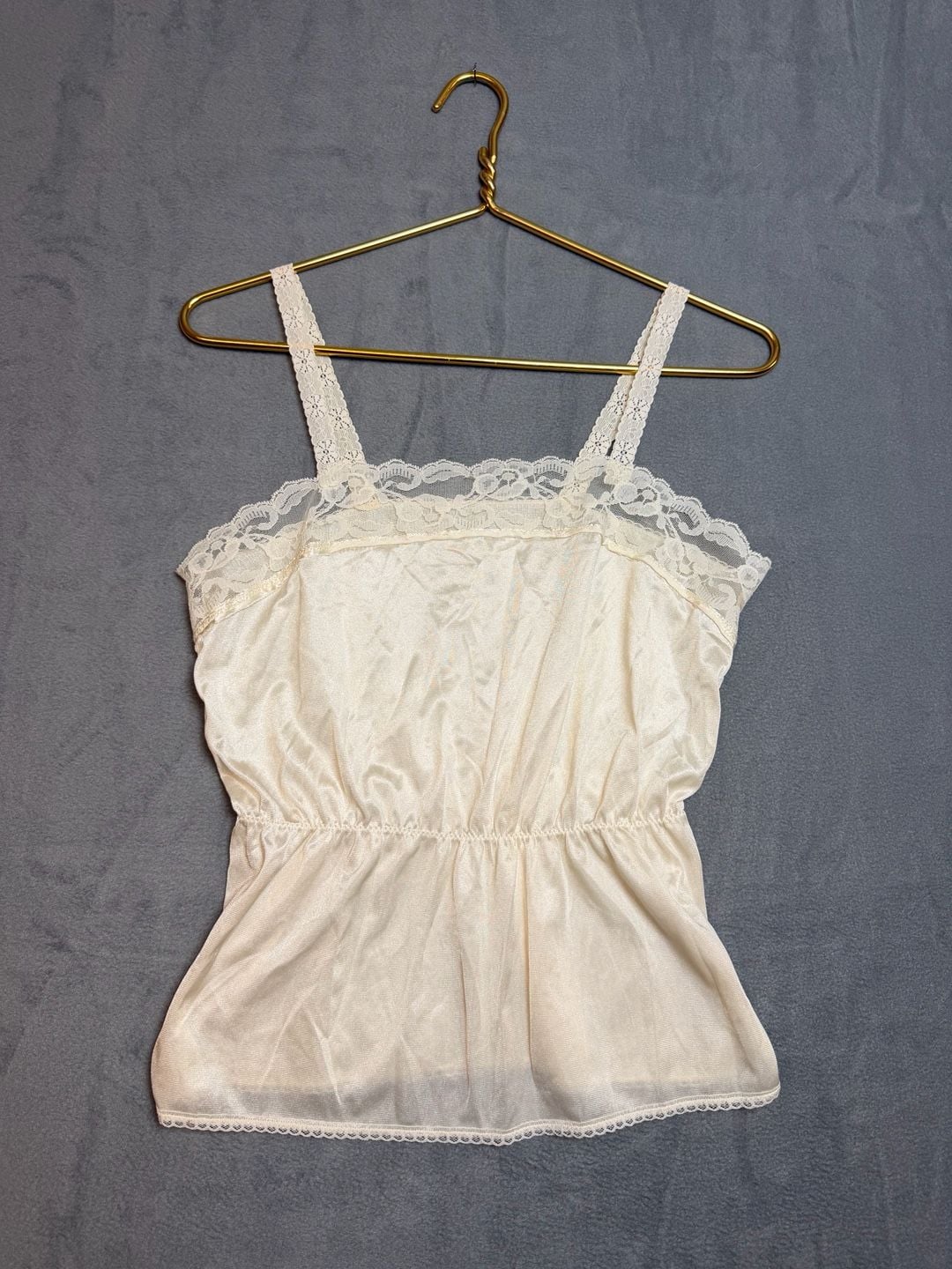 Vintage Lace Trim Camisole Top Cream Satin 2