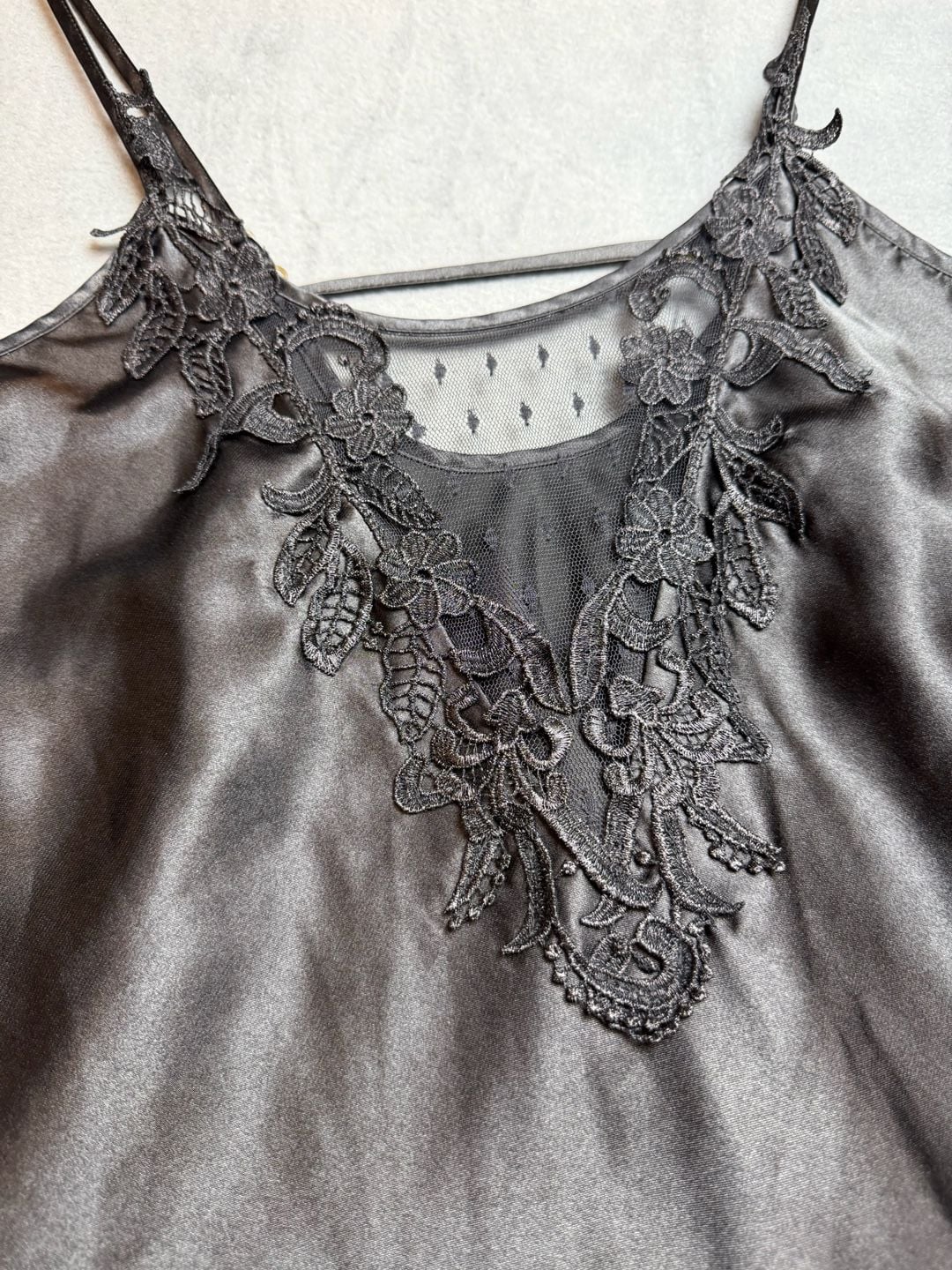 Flora Black Satin Lace Chemise Slip Lingerie 3
