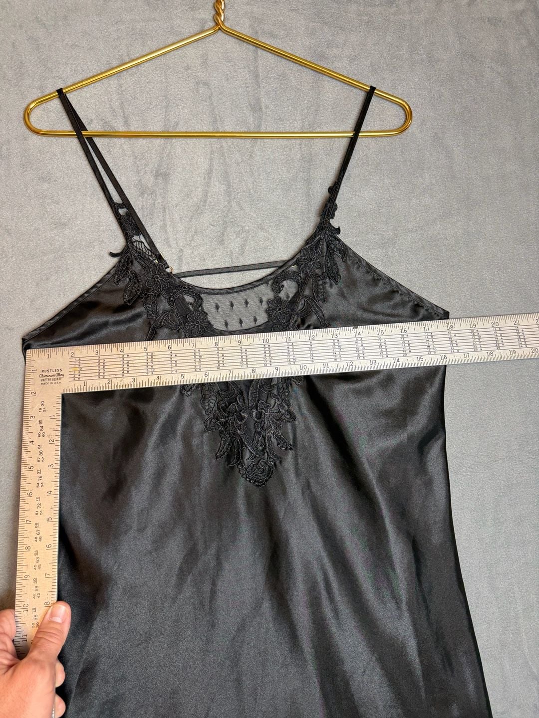Flora Black Satin Lace Chemise Slip Lingerie 4