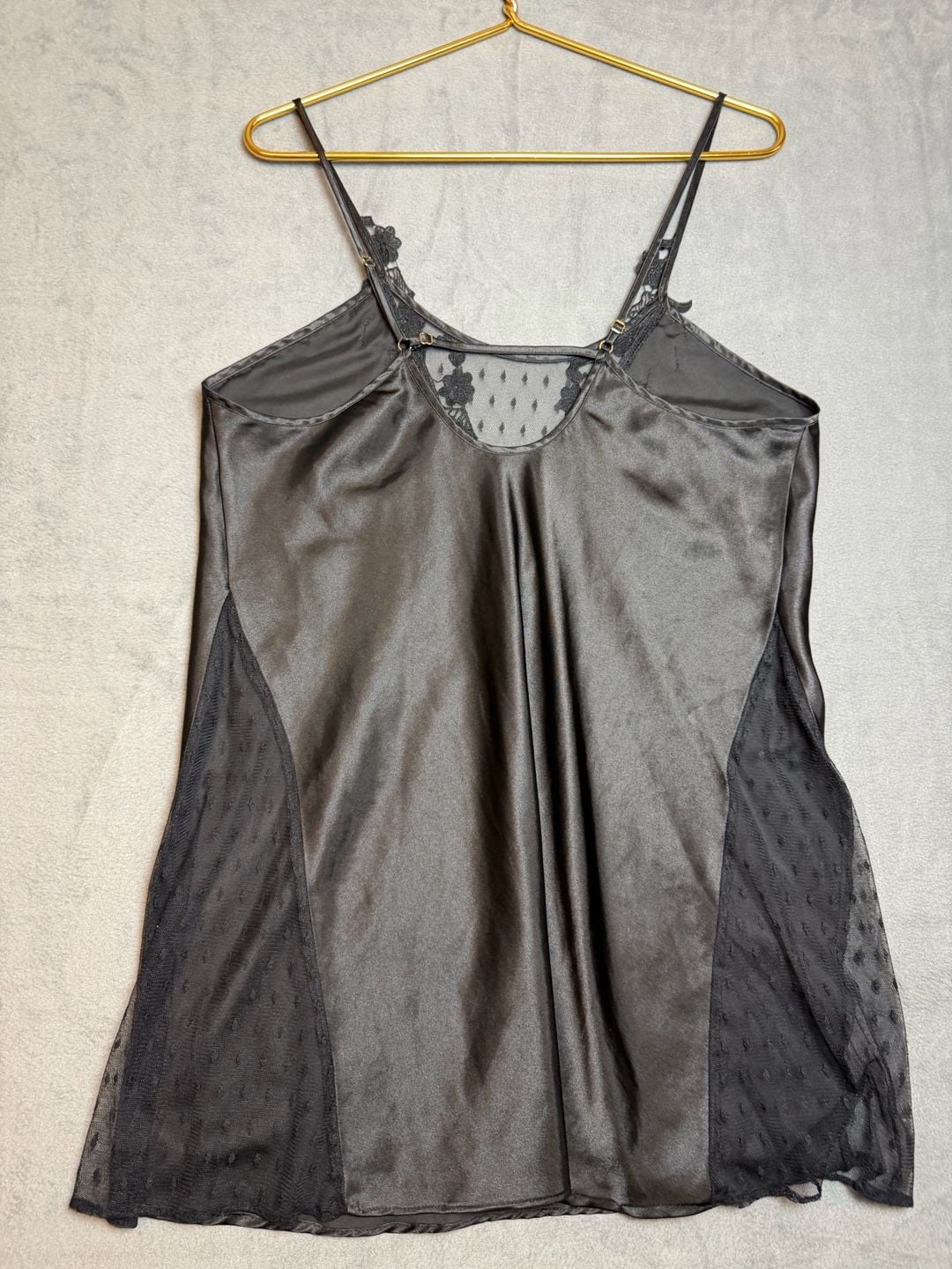 Flora Black Satin Lace Chemise Slip Lingerie 6