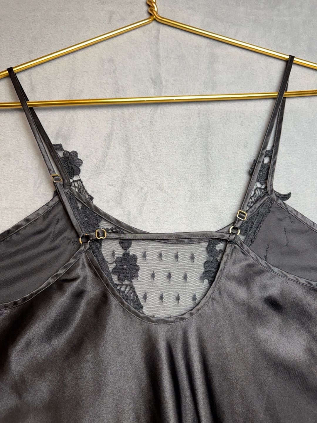 Flora Black Satin Lace Chemise Slip Lingerie 8