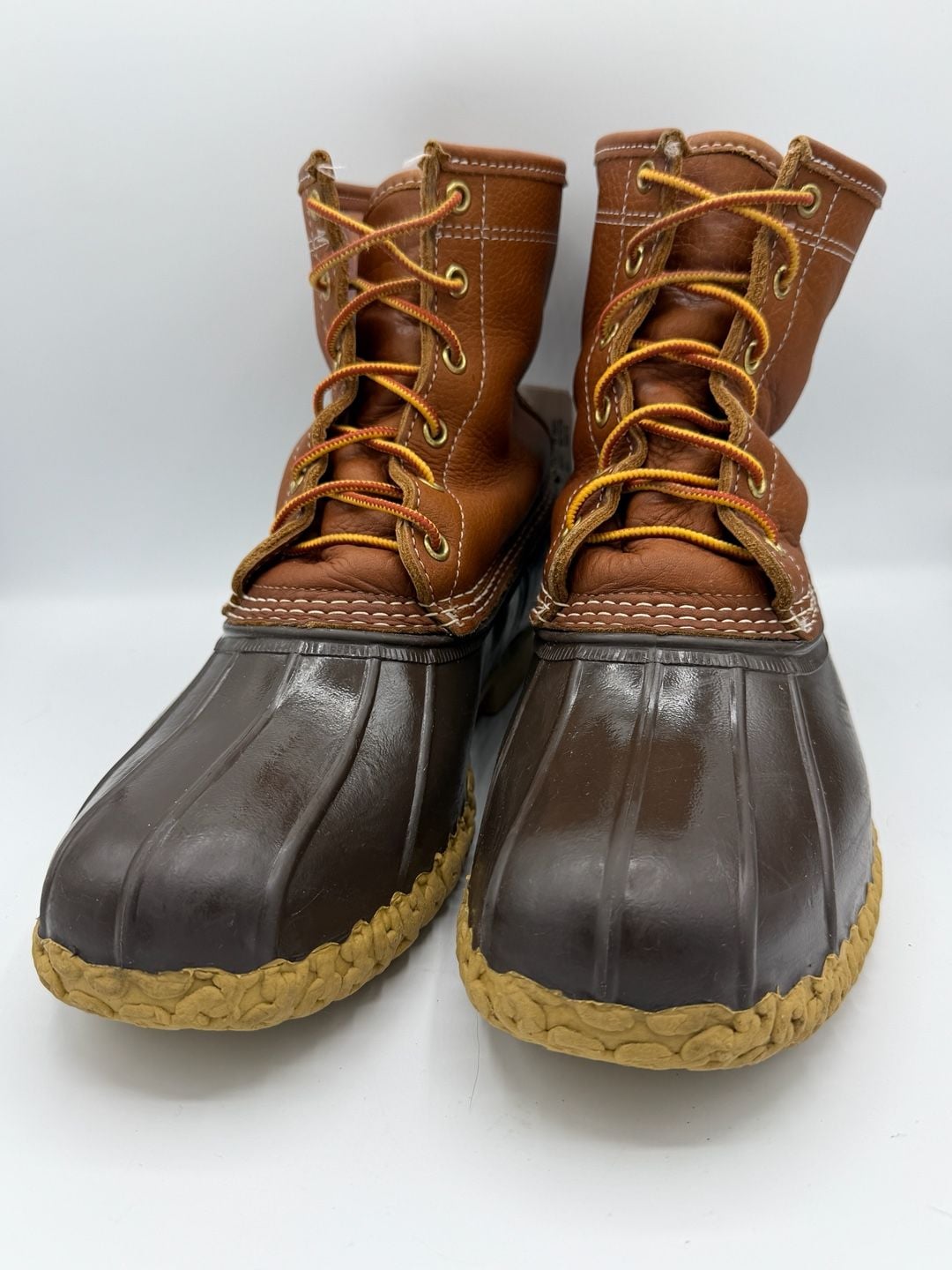 LL Bean Boots Mens 12 8" Leather Flannel Lined Duck Boots Tan Brown Maine 2