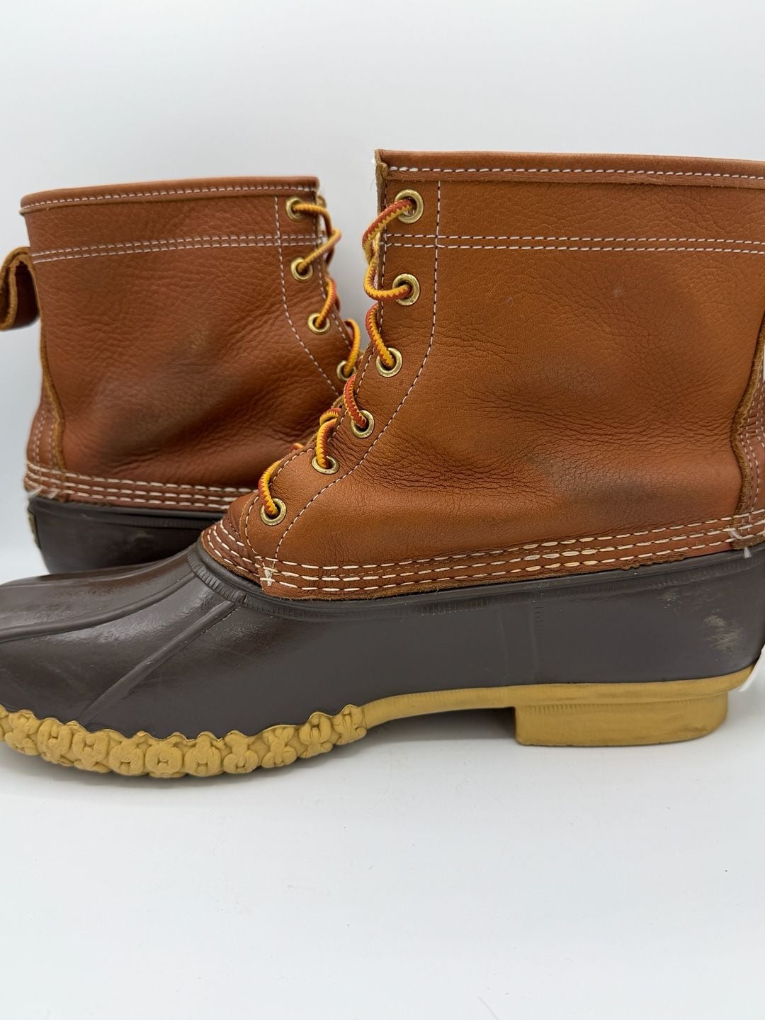 LL Bean Boots Mens 12 8" Leather Flannel Lined Duck Boots Tan Brown Maine 6