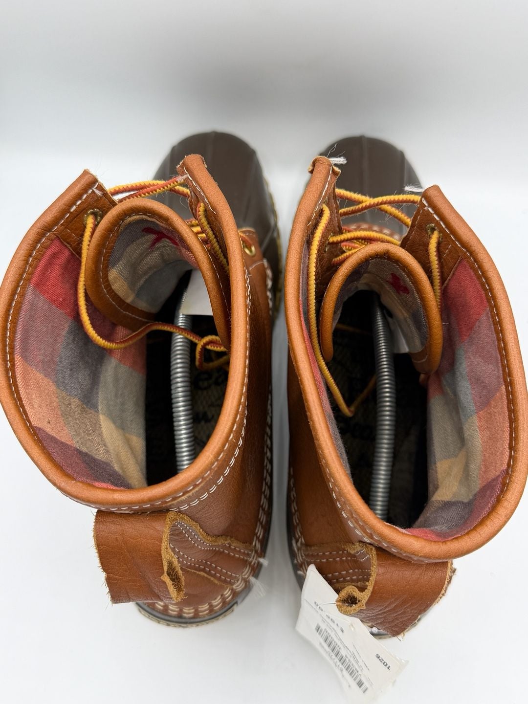 LL Bean Boots Mens 12 8" Leather Flannel Lined Duck Boots Tan Brown Maine 10