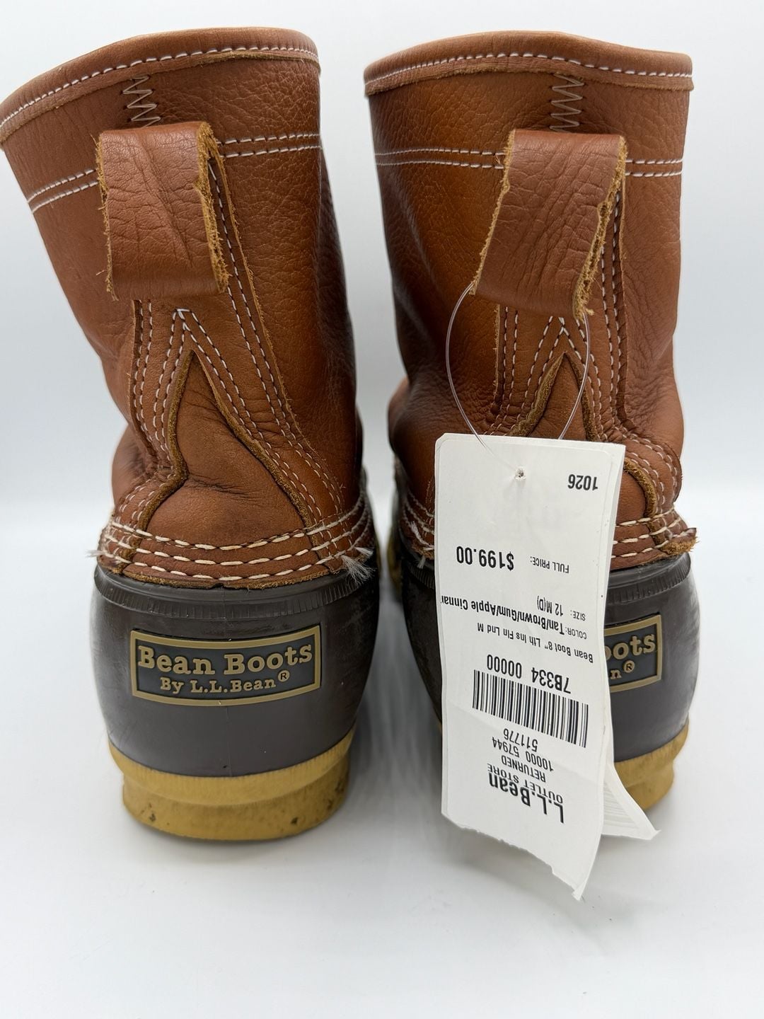 LL Bean Boots Mens 12 8" Leather Flannel Lined Duck Boots Tan Brown Maine 11