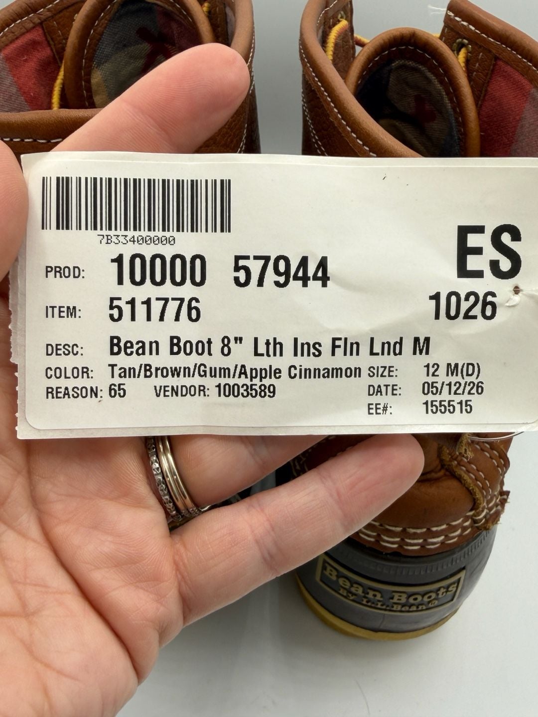 LL Bean Boots Mens 12 8" Leather Flannel Lined Duck Boots Tan Brown Maine 13