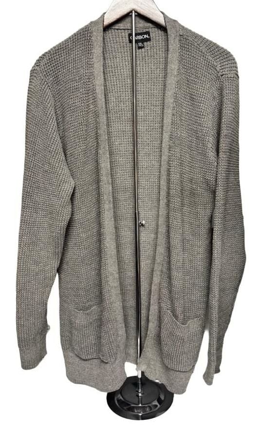 The Carbon Open Front Cardigan Size XXL Gray Waffle Knit Pockets 2