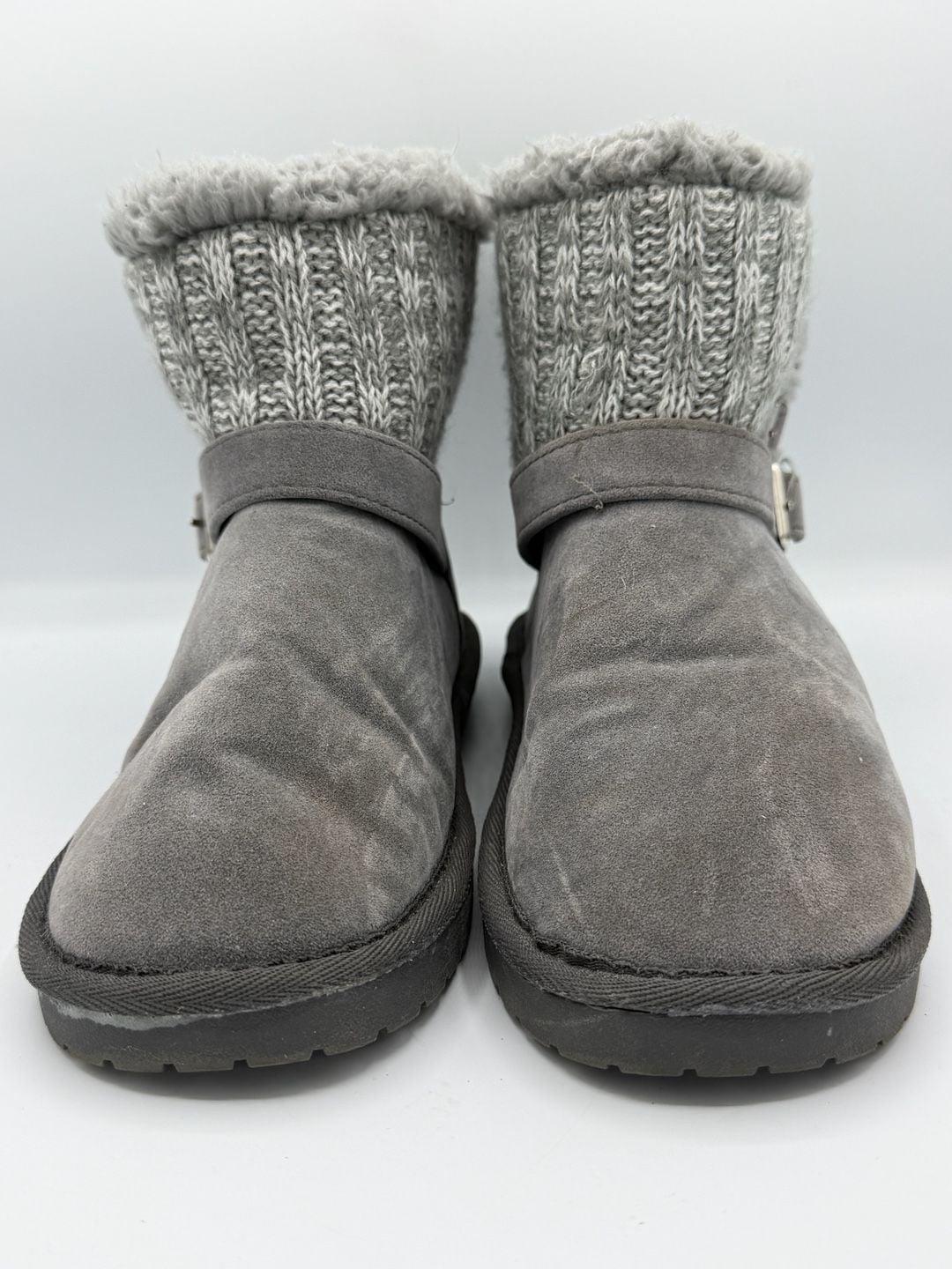 MUK LUKS Womens Size 8 Gray Faux Suede Sweater Knit Fur Lined Ankle Boots 3