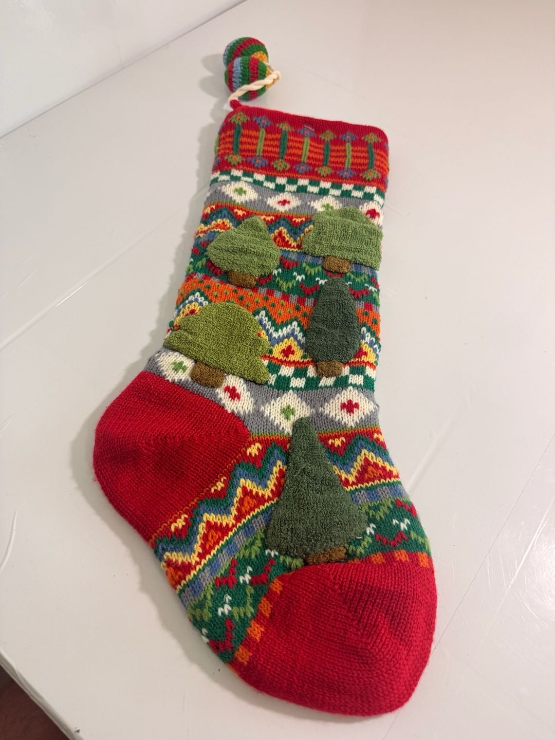 Unbranded Fair Isle Christmas Stocking With 3D Trees 6