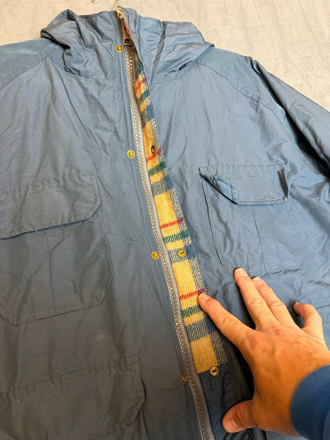 Lands' End Squall Jacket XL Vintage Fleece Lined Blue Plaid USA 4