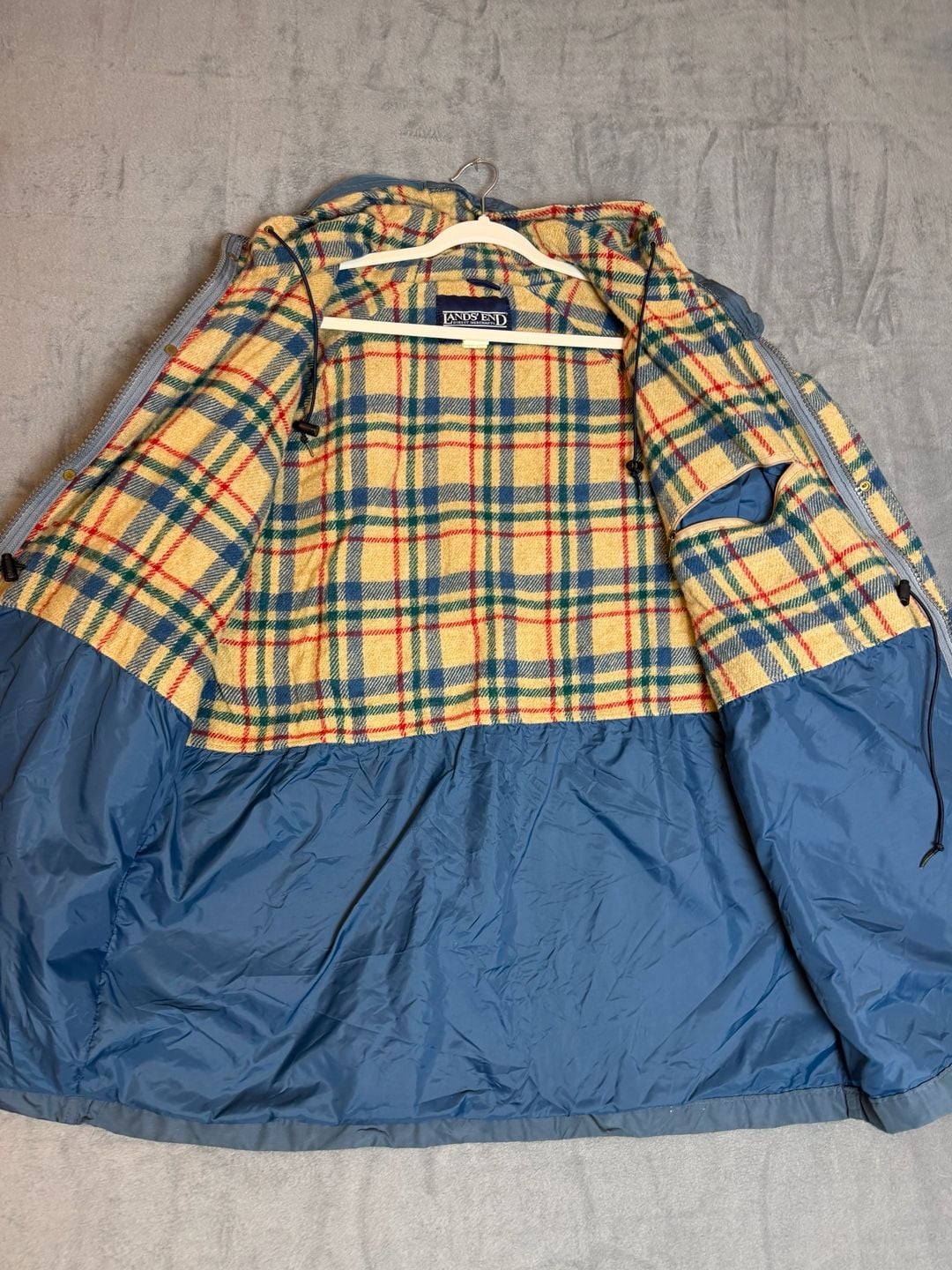 Lands' End Squall Jacket XL Vintage Fleece Lined Blue Plaid USA 6