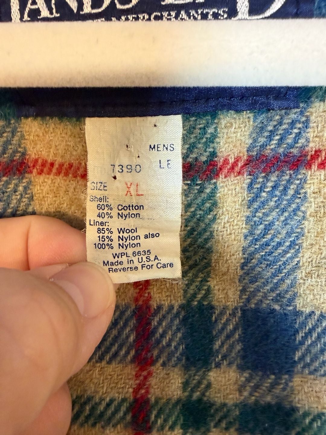 Lands' End Squall Jacket XL Vintage Fleece Lined Blue Plaid USA 7