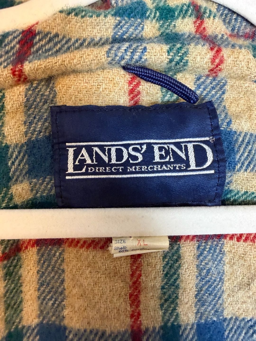 Lands' End Squall Jacket XL Vintage Fleece Lined Blue Plaid USA 8